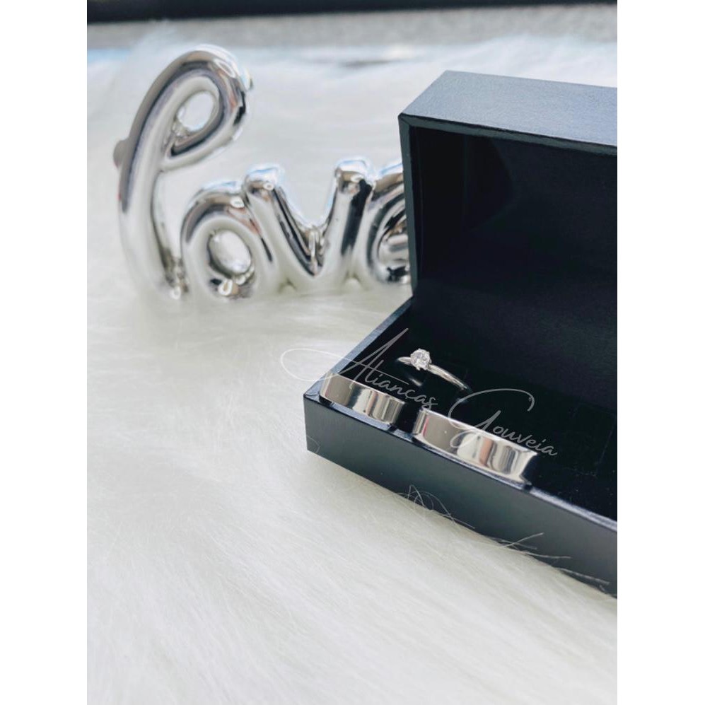 Par de Alianças Aço Inox Prata Reta 6MM Tradicional
