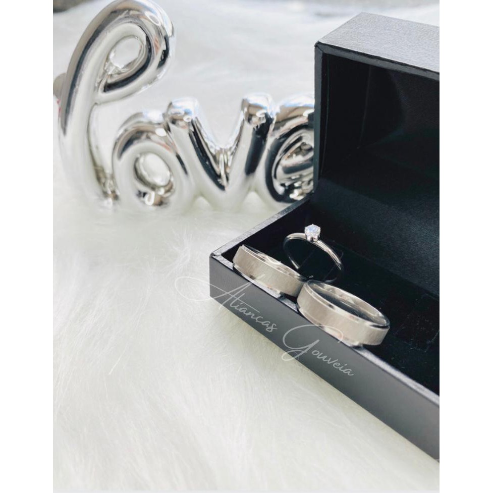 Par de Alianças Aço Inox Reta 6MM detalhe Escovada