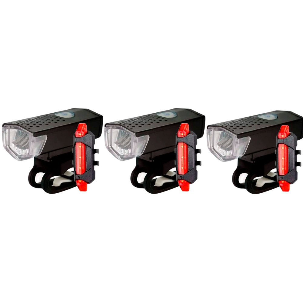Kit 3 Lanterna Farol Frontal + Pisca Traseiro Recarregavel