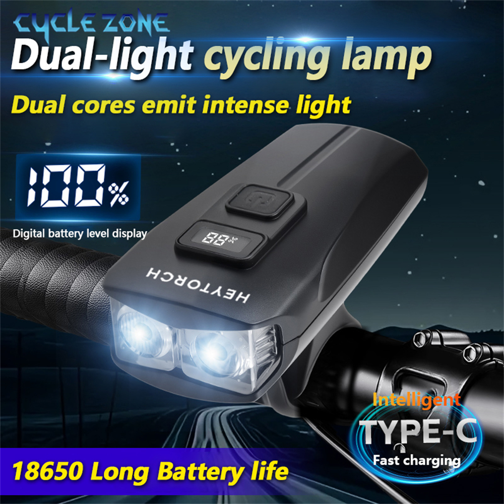 Farol de Bicicleta Recarregável Tipo-C - Lanterna Frontal Digital para Guidão, Acessório de Bicicleta Luzes de Ciclismo