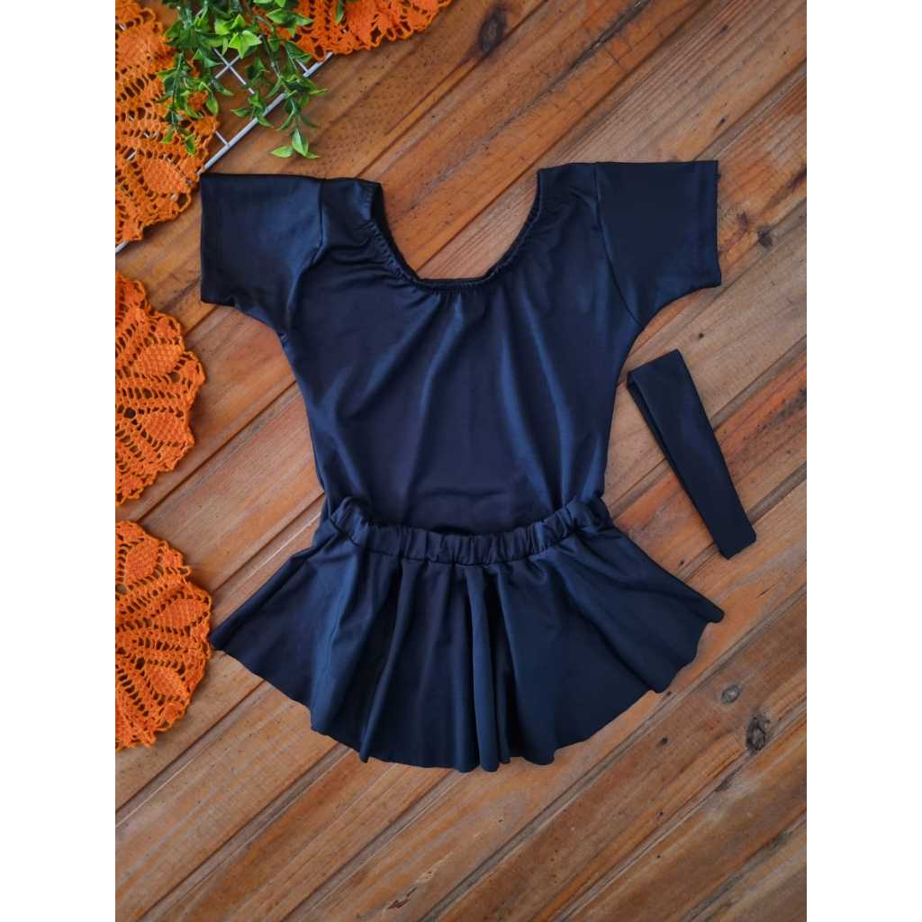 Kit 3 peças ballet preto. collant,saia e faixa de cabelo. Suplex preto.Infantil,juvenil e adulto.