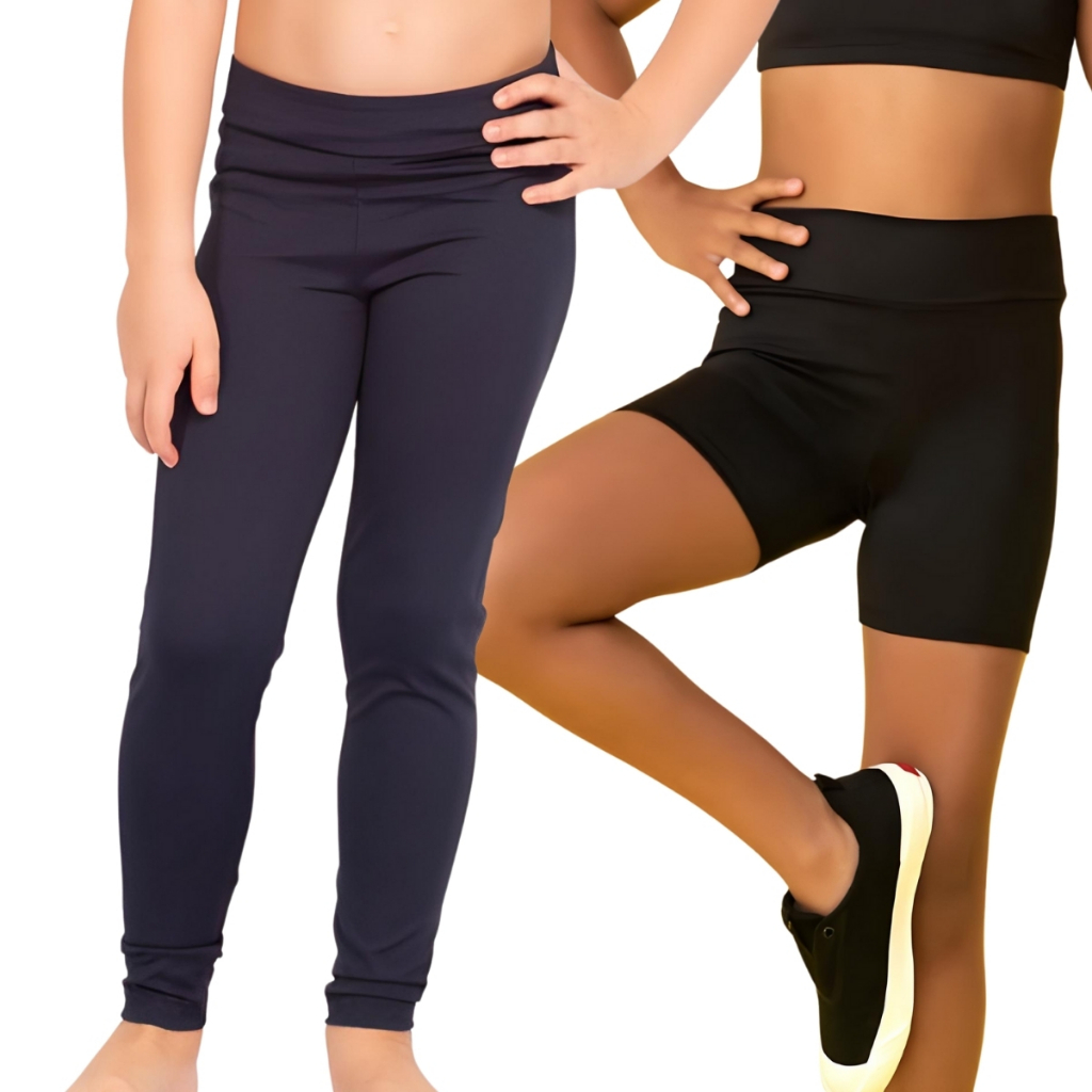 Kit Calça Legging + Short Legging Infantil Escolar Suplex com Lycra Conjunto
