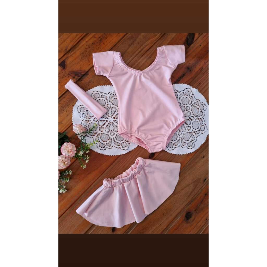 Conjunto ballet rosa bb em suplex, 3 peças. infantil