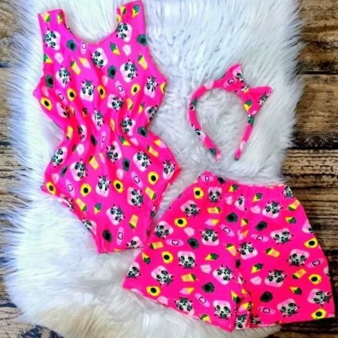 Conjunto Suplex Infantil Baby Body Bory + Short + Tiara 1 a 12 anos