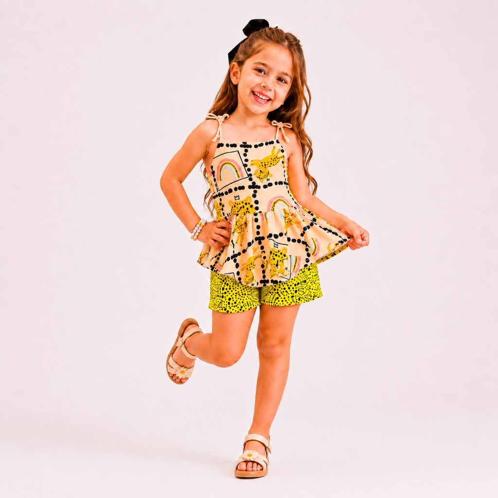 Conjunto Infantil Oncinha Menina Verão Suplex Fashion
