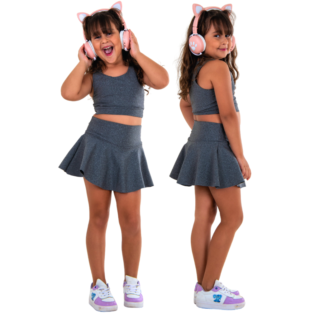 Conjunto Infantil Short Saia+ Top Sem Bojo Suplex Ginástica Menina