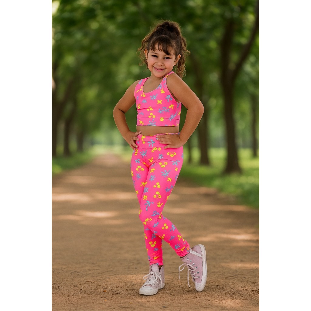 Conjunto Calça Legging + Top Sem  Bojo Infantil Suplex Lisa Menina Uniforme e Lazer