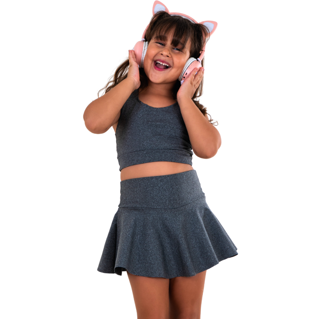 Conjunto Infantil Short Saia + Top Sem Bojo Suplex  Ginástica  Meninas Crianças