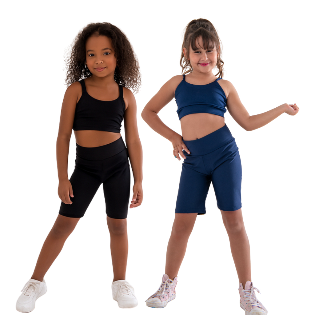 Kit 2 Conjunto Short + Top Alcinha Sem Bojo Malha Suplex Ginástica Esportes Para Meninas