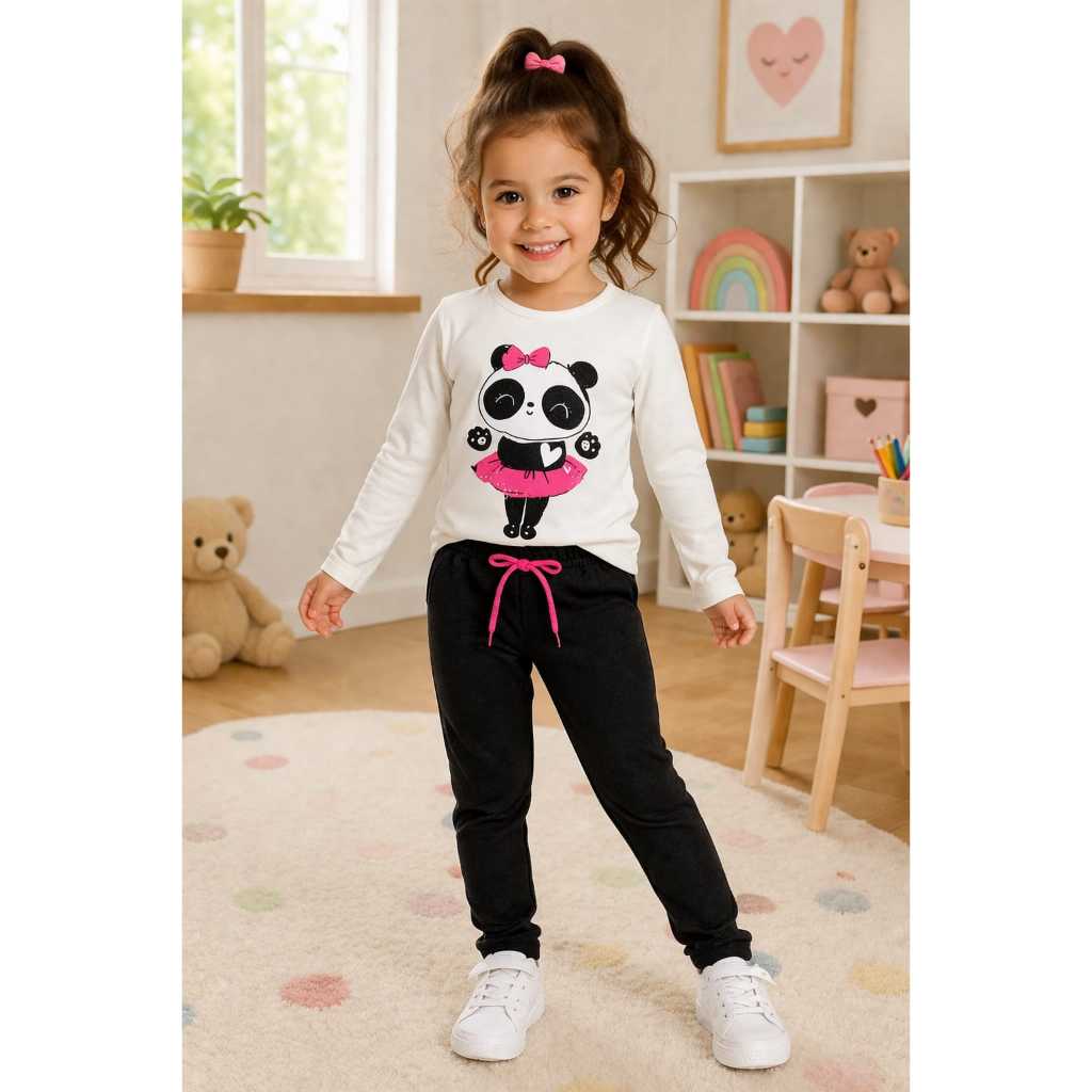 CONJUNTO 2 PEÇAS  MENINA MEIA ESTAÇÃO. BLUSA MANGA LONGA+LEGGING SUPLEX COM CADARÇO COM BRILHO..G AO 4ANOS