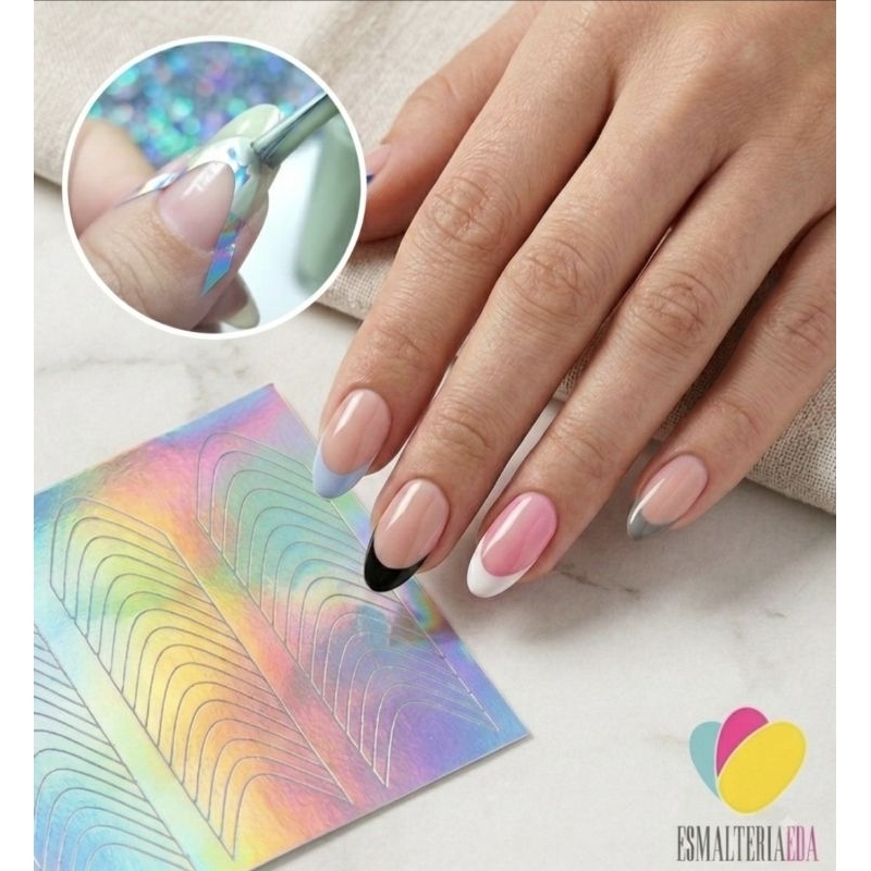 Stencil para Unhas Francesinha Amendoada Reversa Molde Airbrush Adeviso Estencil