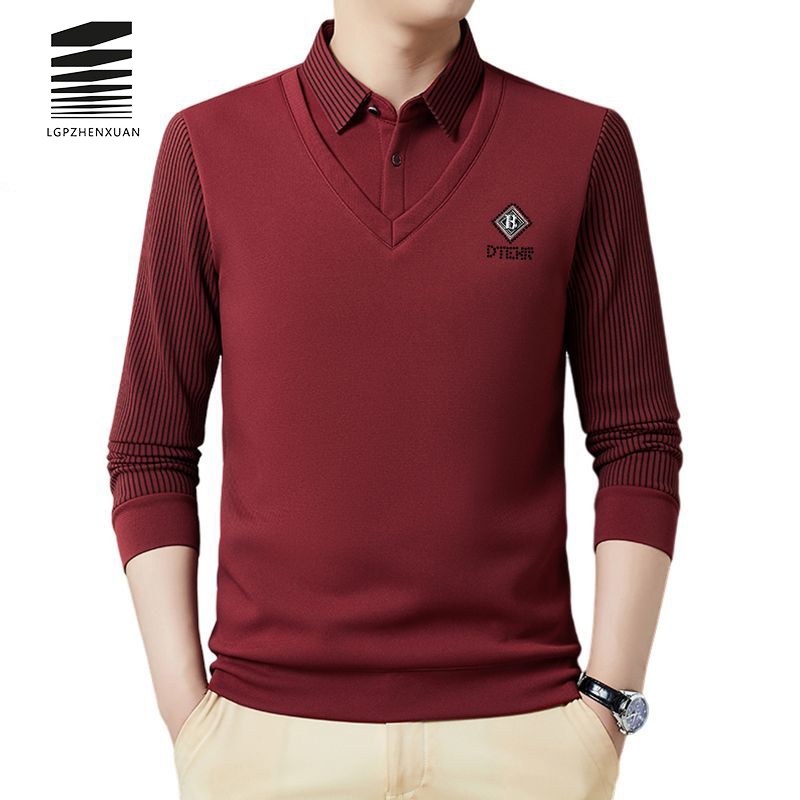 Camisa Polo Masculina Gola Reversa Manga Longa Versátil Casual Outono Inverno