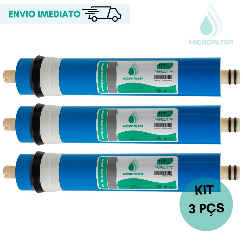 Kit C/3 Membrana 100 Gpd Osmose Reversa