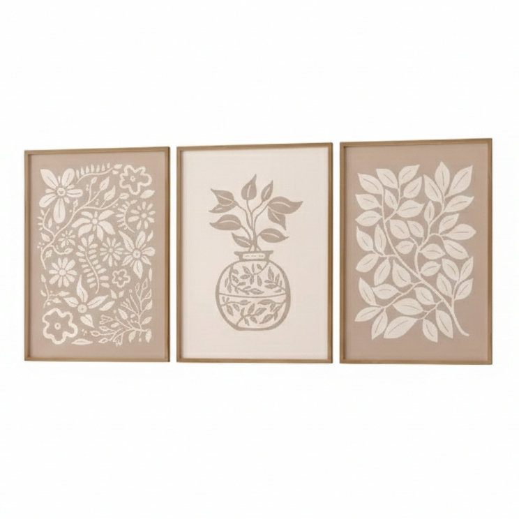 Quadros decorativos Plantas abstratas minimalistas bege, arte (3 peças)