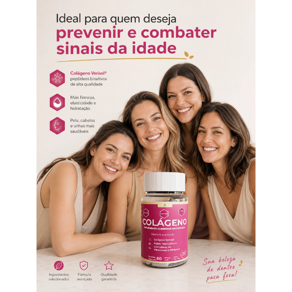 Colágeno Verisol 60 caps | Pele firme | Cabelo Mais forte | Unhas Grandes
