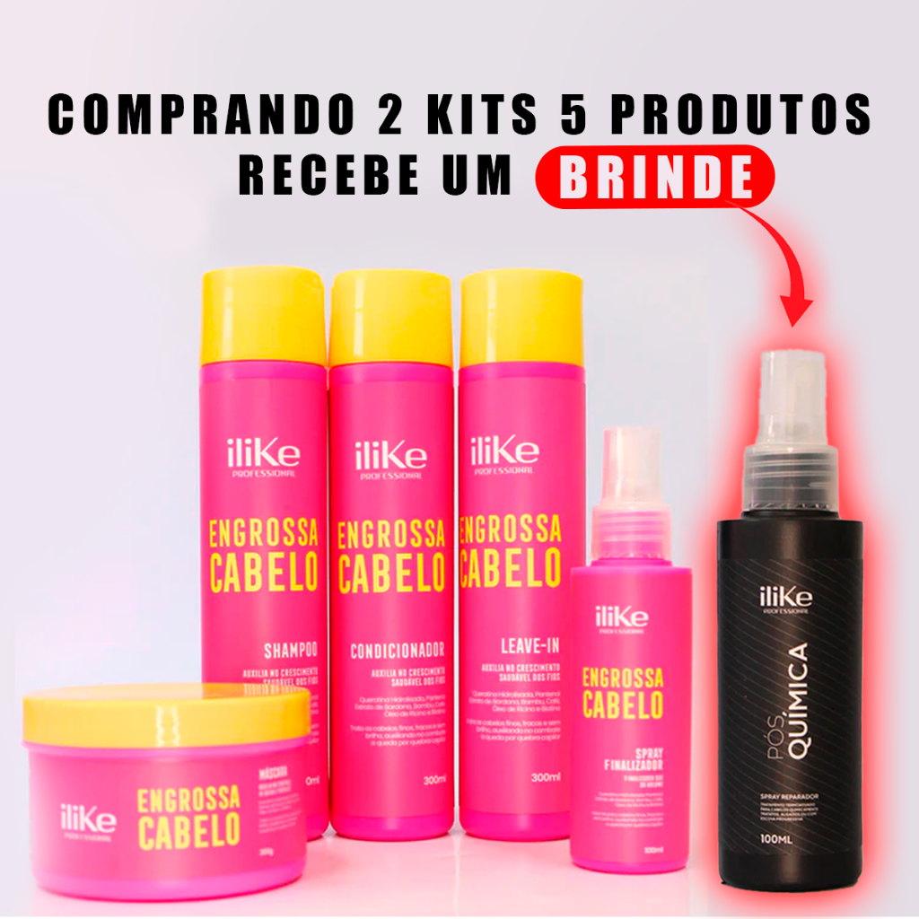 Linha Completa iLike Engrossa Cabelo. Tratamento Profissional 5 Itens. Fios Mais Grossos e Fortes