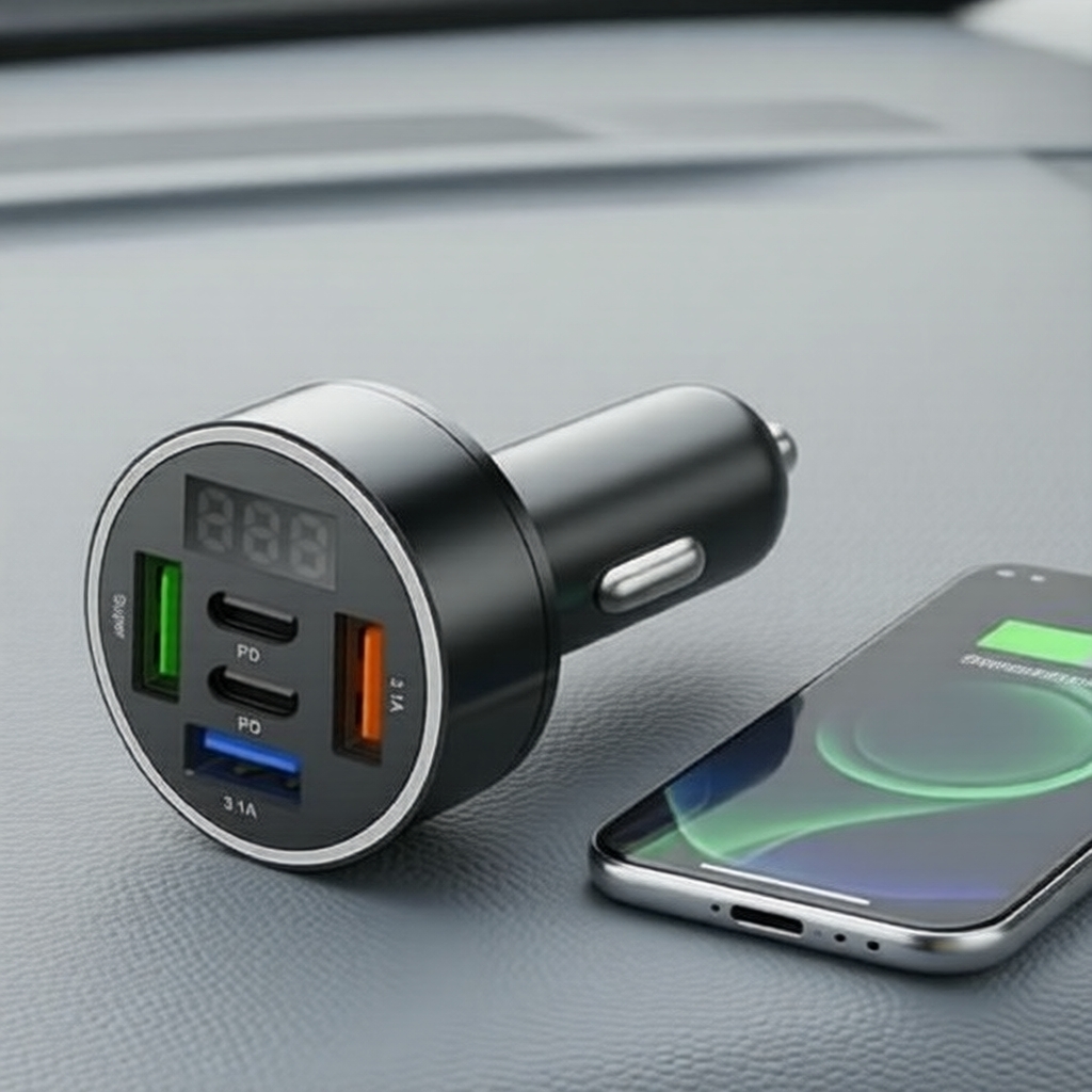 Adaptador de energia para carro Quick Charge 3.0, carregador de acendedor de cigarros com display LED