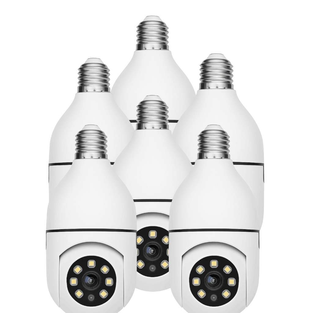 3 a 8 Câmeras Lâmpada Wi-Fi com Rotação 360°, App Remoto e Visão Noturna – E27 Rosqueável
