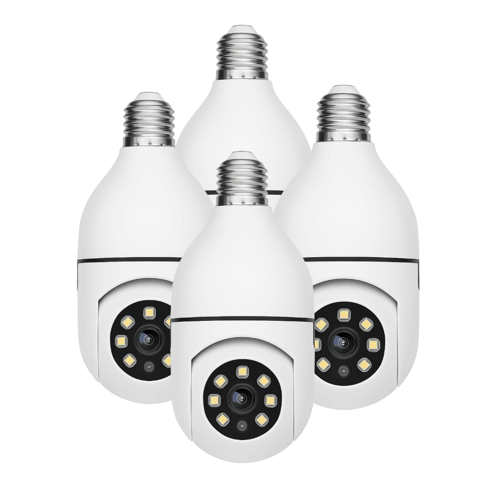 1, 2, 3 ou 4 Câmeras Lâmpada Wi-Fi 360° com Controle Remoto e Visão Noturna – Fácil Instalação