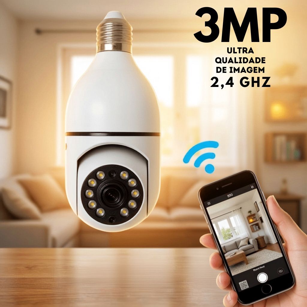 Câmera de Segurança WiFi 3MP IP À Prova d'Água Visão Noturna 360º FHD Uso Interno e Externo 2,4 ghz