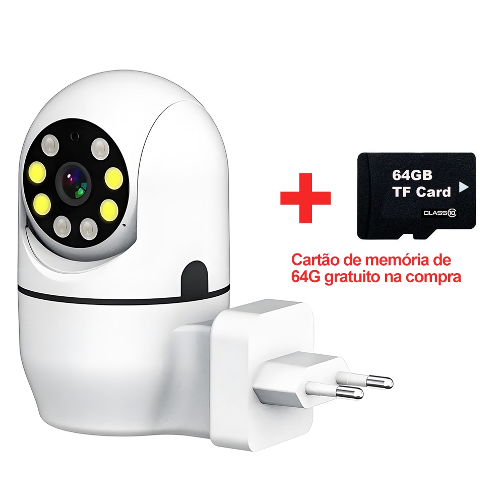 Câmera Segurança Wi-Fi 360° PTZ • Visão Noturna Colorida • Áudio 2 Vias • App Yoosee • Presente Cartão 64GB!