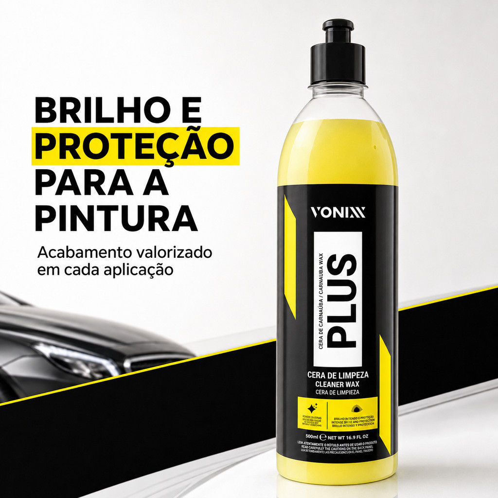 Carnaúba Plus Vonixx 500ml Cera Líquida Automotiva Brilho Proteção Pintura Carro Moto Aplicação