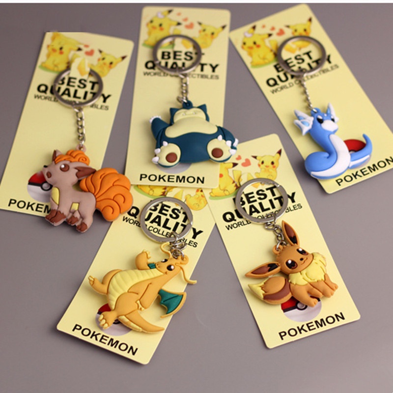 Anime Pokemon Pikachu Chaveiro Squirtle Vulpix Eevee Charizard Minifigures Modelo Doll Anel Pingente Presente