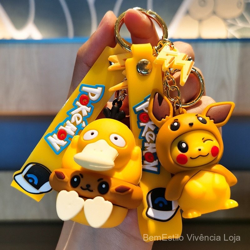 Novo Kawaii Anime Pokemon Chaveiro Cute Psyduck Pikachu Car Key Ring Backpack Pendant Ornamentos Jóias Presentes Para