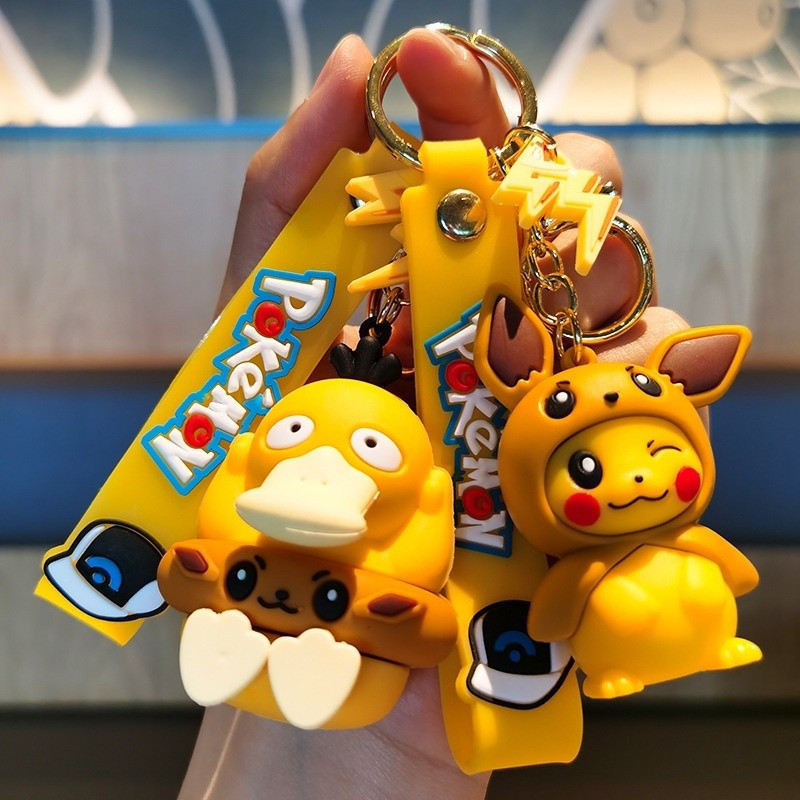 Novo Kawaii Anime Pokemon Chaveiro Cute Psyduck Pikachu Car Key Ring Backpack Pendant Ornamentos Jóias Presentes Para Am