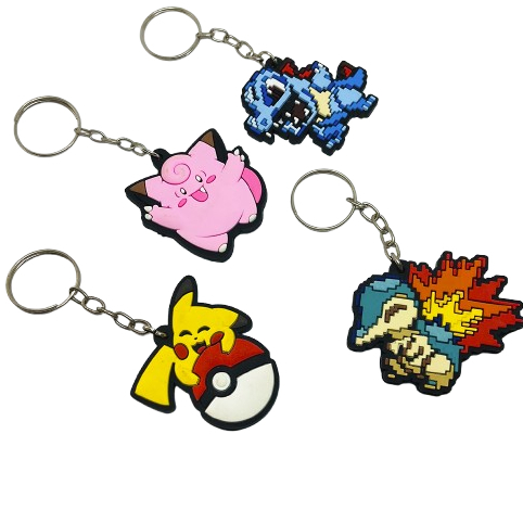 Chaveiros Emborrachados Geek Nerd Anime com Alça de Metal Pikachu, Jigglypuff
