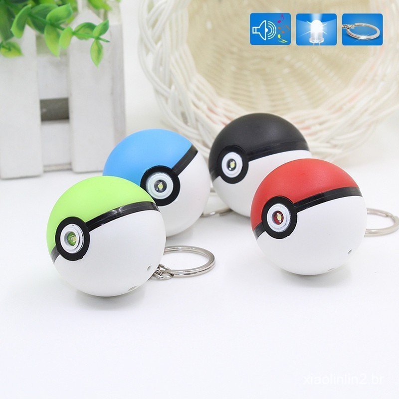 LED Luz Som Jogo Pikachu Pokeball Chaveiro Anime Figuras Crianças Brinquedo Presente