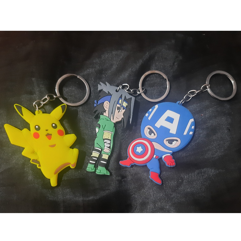 Chaveiro Emborrachado Grande - Frente e Verso - Pikachu, Capitão América, Sasuke Uchiha Naruto, Anime, Geek, Marvel