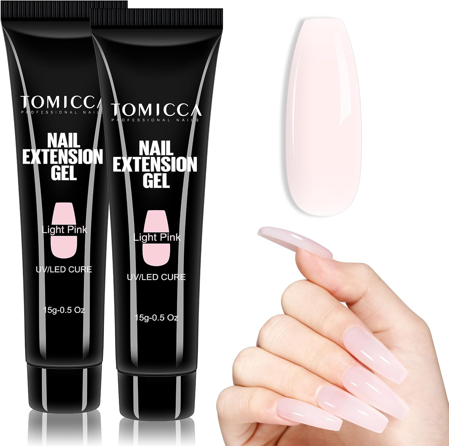 15g Gel Extensão Cor-de-Rosa Claro x2, Extensor Rápido para Unhas em Gel Duradouro e Natural, Ideal para Alongamento de