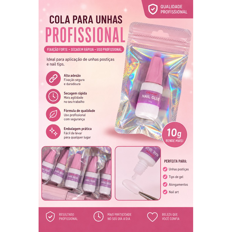 Cola Para Unhas  Profissional Olinrovi 10g - Alta Fixação, Secagem Rápida, Ideal Para Tips e Alongamentos orjjz-003
