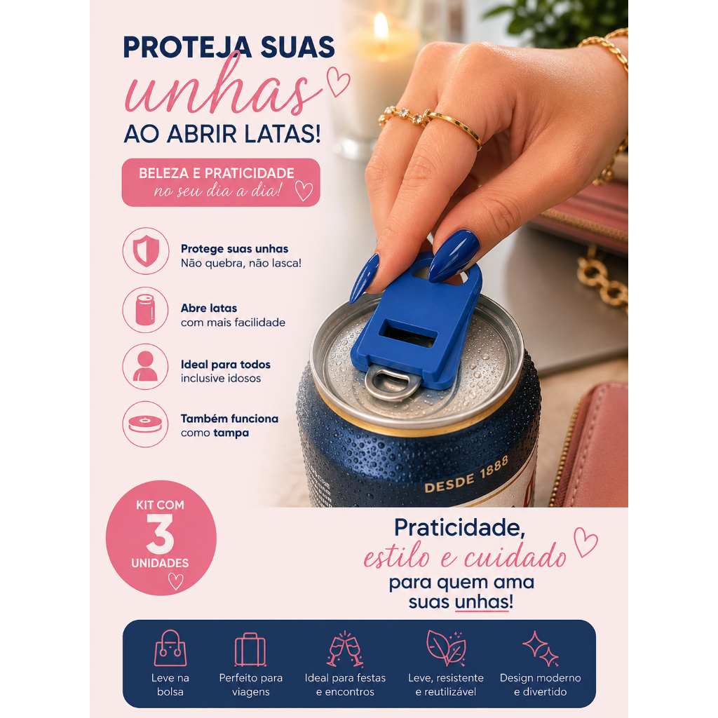 Kit Protetor de Unhas para Abrir Latas (3 Unidades) | Ideal para Unhas de Gel, Fibra e Alongamento 💅