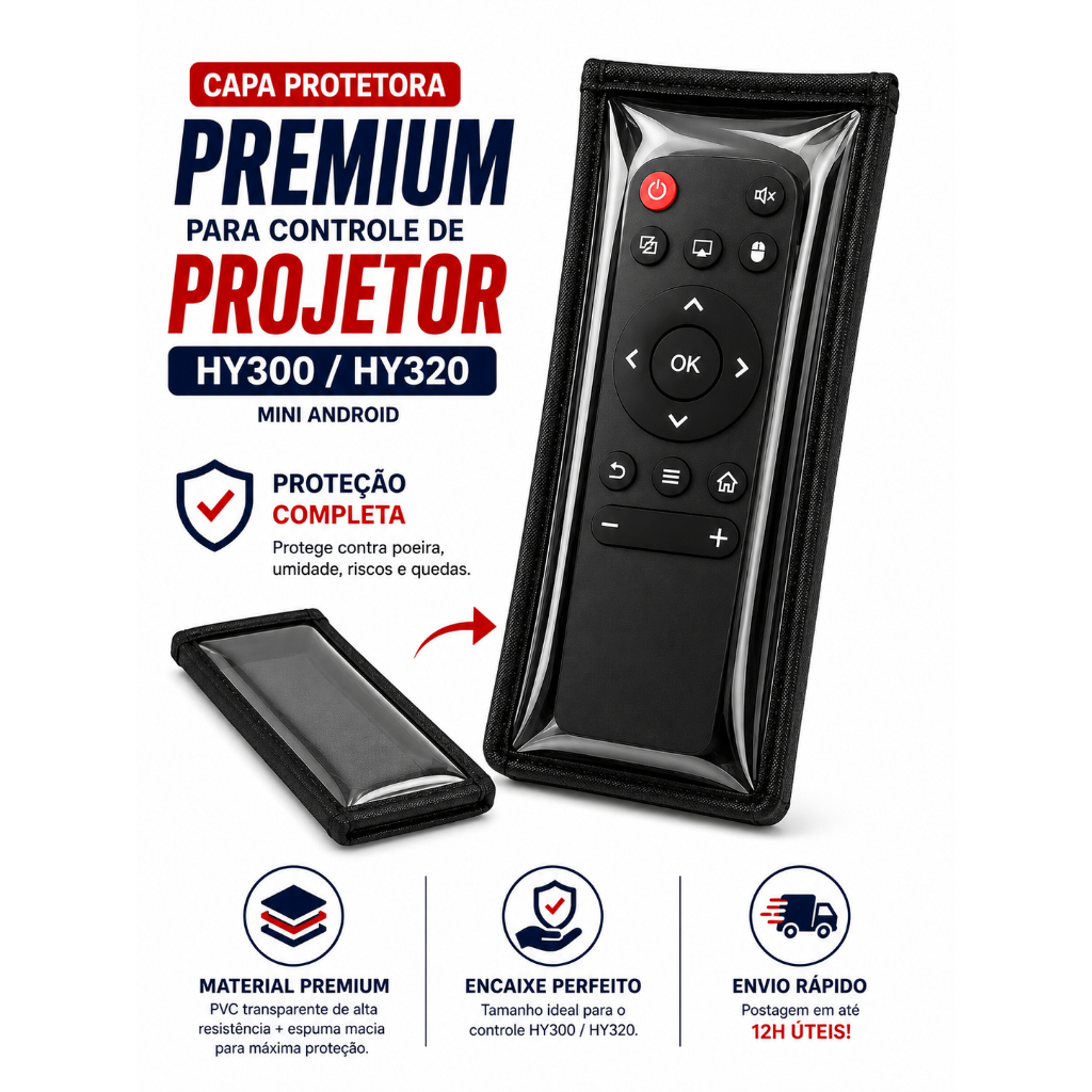 Capa Protetora para Controle Projetor HY300 HY320 em PVC com Espuma | Proteção Premium | Envio em 12h Úteis