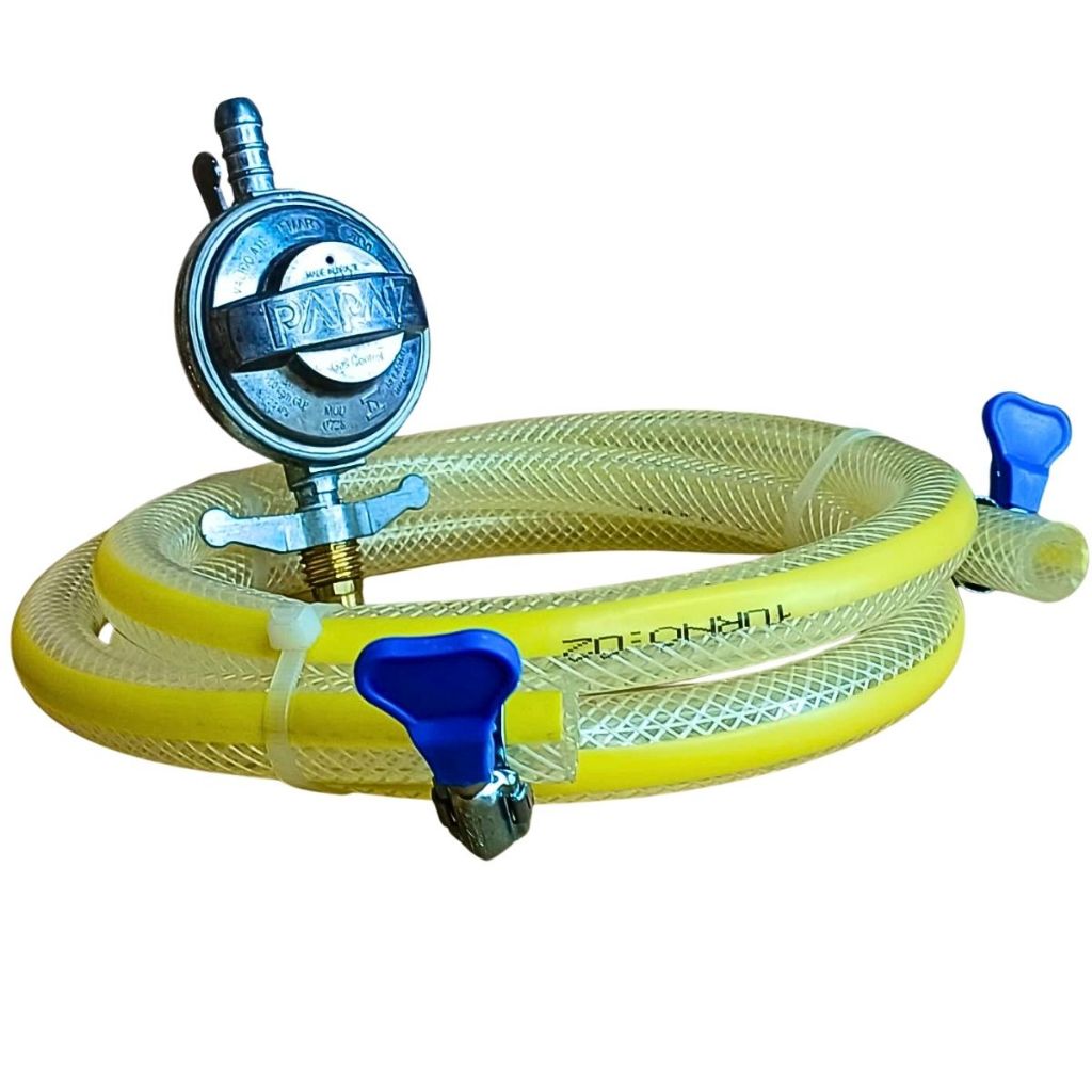 Regulador de Gás Papaiz Gas Control  Mangueira PVC Reforçada  Abraçadeiras Manual Rosca Sem Fim