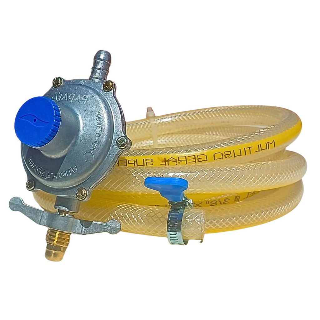 regulador gás control papaiz 2KG/h mangueira pvc reforçada abraçadeira Azul