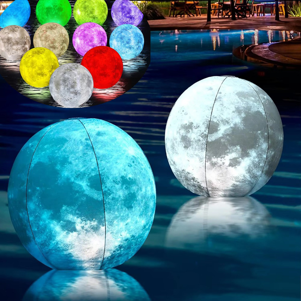 Pvc Inflável 40cm Em Forma De Lua 16 Cores Mudando Led Bola De Luz De Controle Remoto Para Piscina Ao Ar Livre Brilhante
