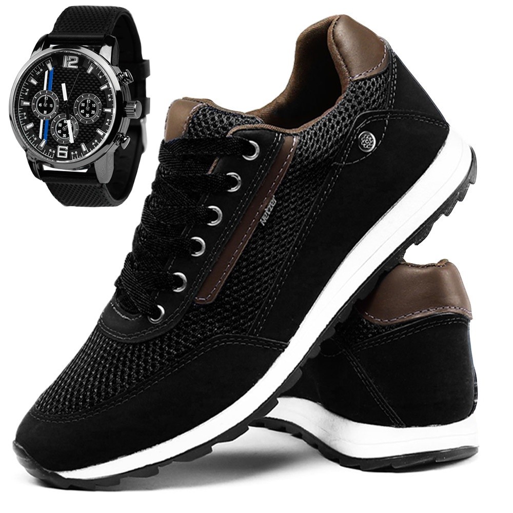 Kit Tenis Casual masculino Jogging mais Relógio Caminhada SF Calçados