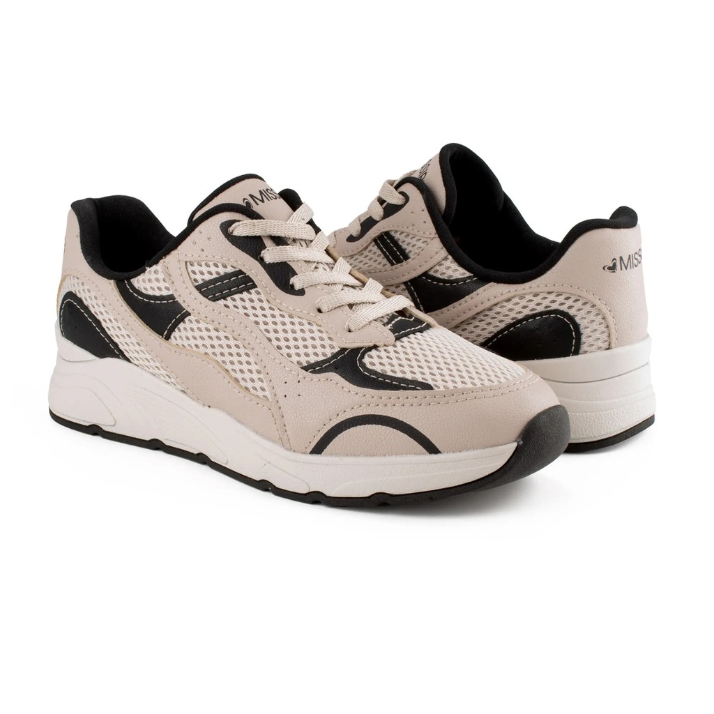 Tênis Mississipi Jogging Bege Preto Estilo Esportivo Casual MF592