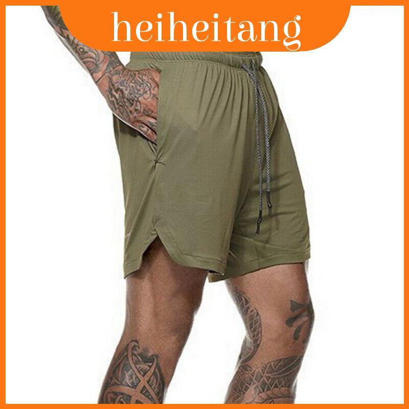 Masculino Durável Ginásio Fitness Musculação Jogging Esporte Shorts Calças Casuais Com Cuecas Malha Embutida
