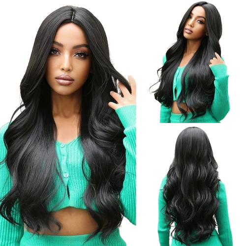 Peruca lace Wig longa Lisa Ondulada 70cm Preta Fibra Premium
