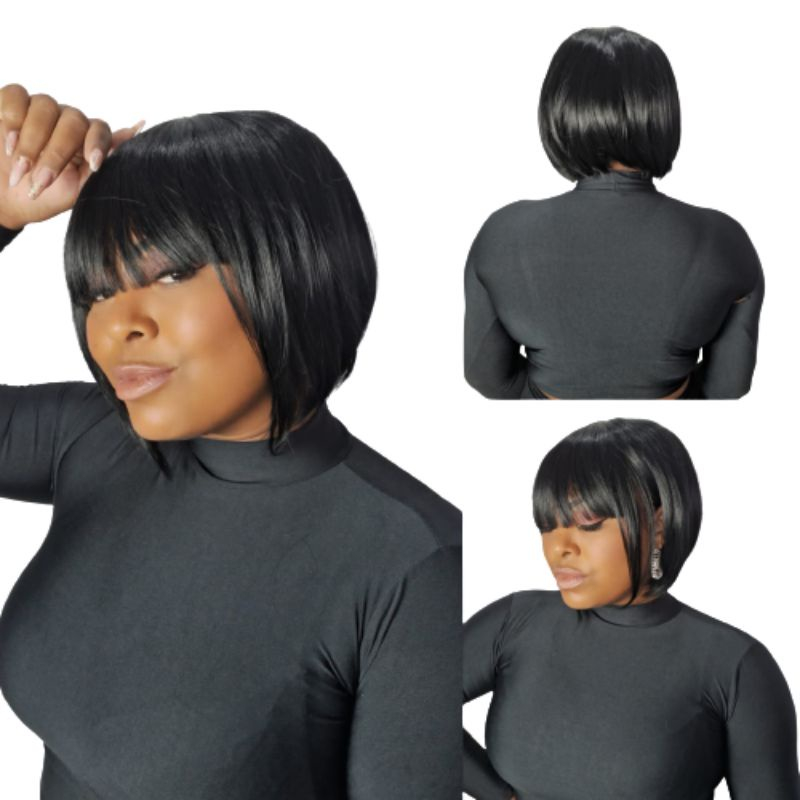 Peruca orgânica modelo curta long Bob preta