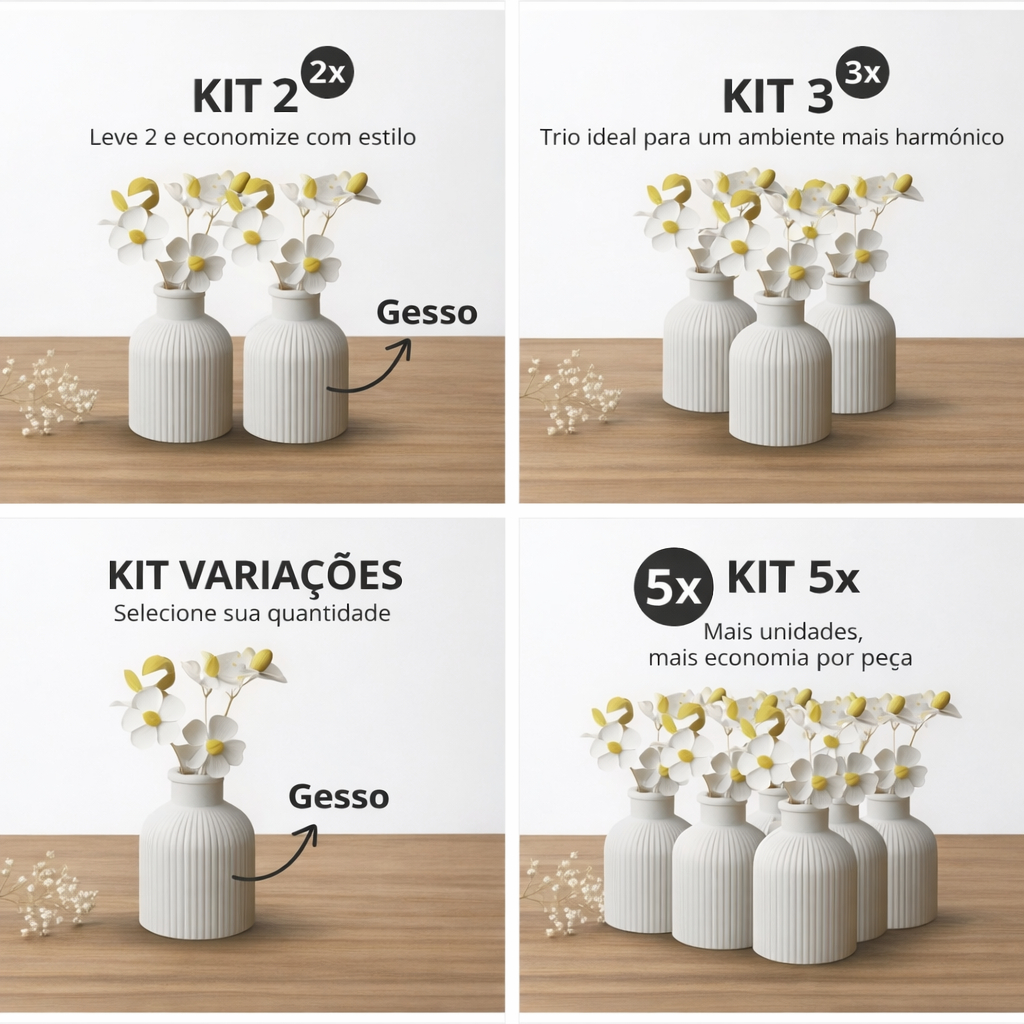 Kit vaso Decorativo de Gesso Moderno Estilo Minimalista Boho para Flor, Sala, Mesa de Cabeceira e Rack