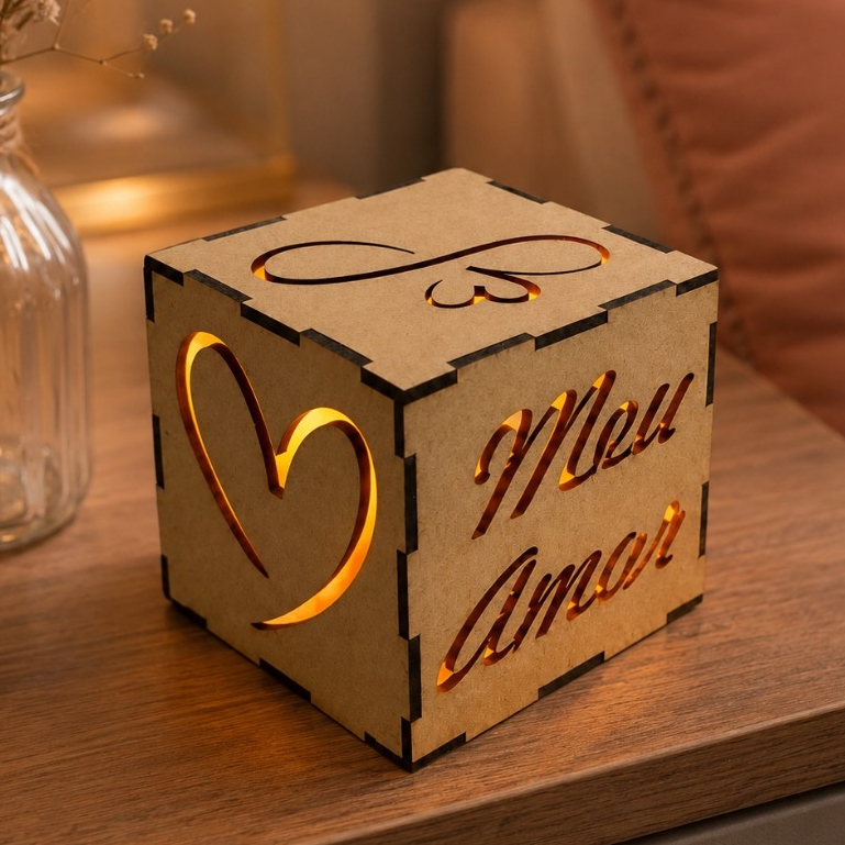 Luminária Amor Decorativa Em MDF Cru Com LED Luz Quente Para Mesa E Cabeceira