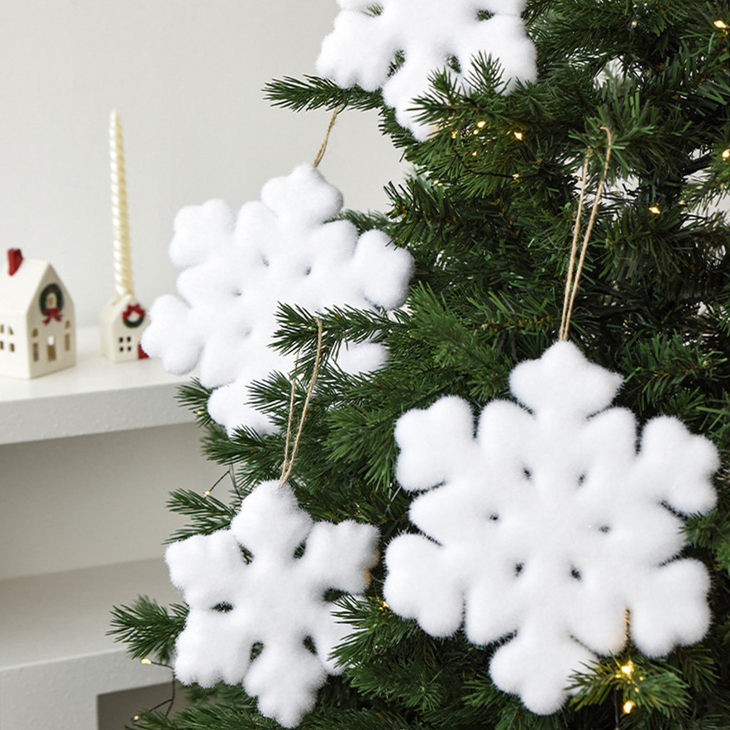 Faux Fur White Snowflake Christmas Ornament – Plush Hanging Tree Topper for Winter Xmas Party Holiday Home Decor Festi