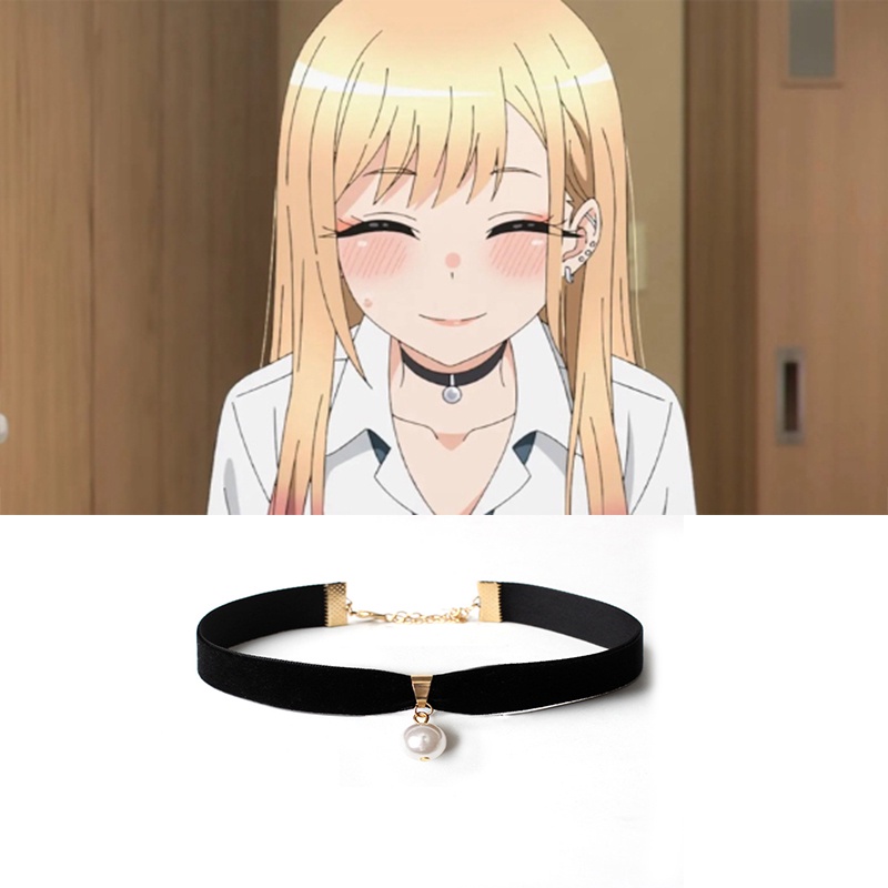 Anime My Dress Up Darling Kitagawa Marin Necklace Mulheres Cosplay Meninas Colarinho Preto Pérola Pingente Gargantilha Festa Jóias