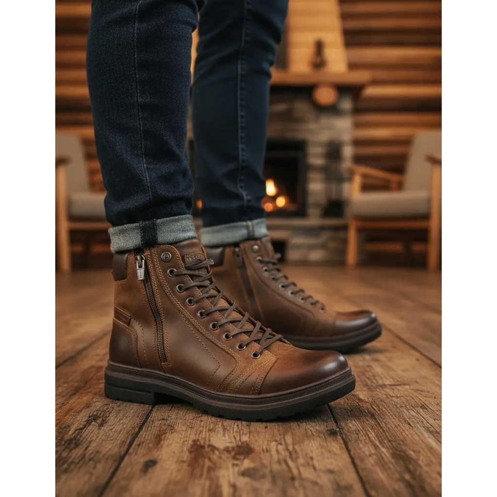 Bota Masculino Freeway Couro Cadarço Palmilha Confort Antiderrapante Leve Confortável Dia a Dia Versátil Design Moderno
