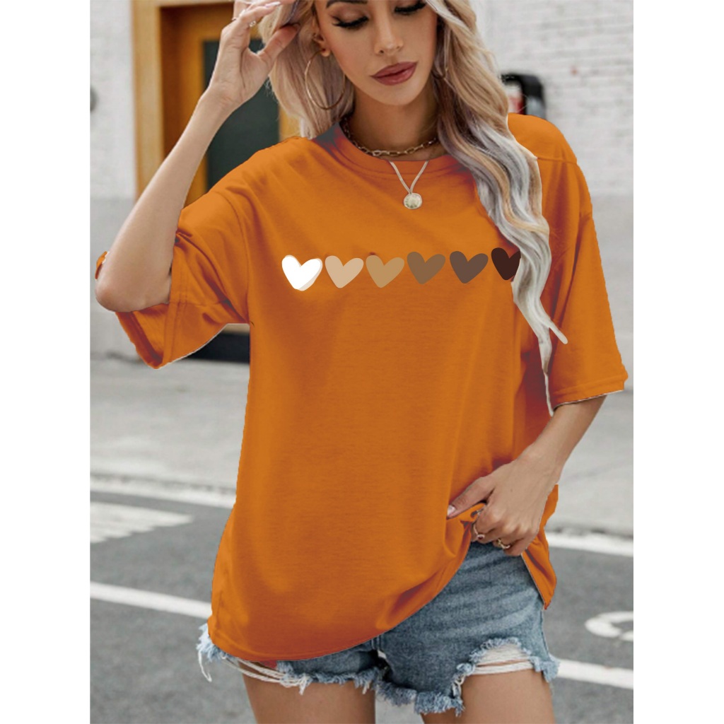 Camiseta Cor Laranja Oversized Ombros Caídos Estilo Skatista Life Style Tecido Confortável Calor Es